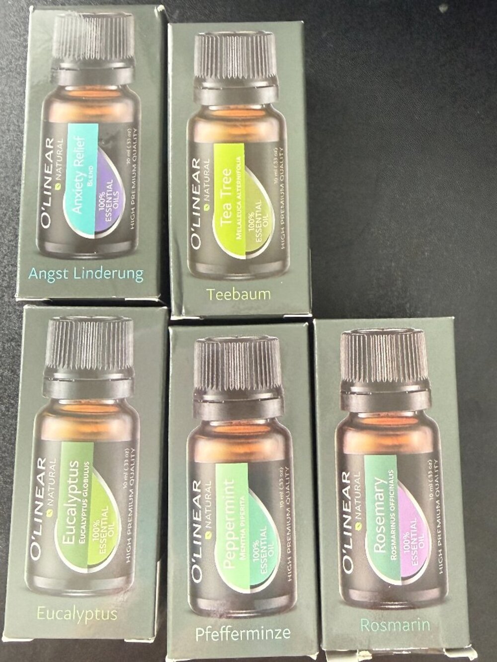 O’Linear Essential Oils Set of 5 Aromatherapy Bottles New in Box